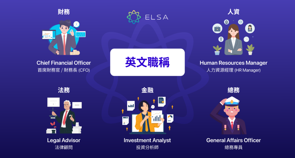 職稱 英文: 財務、人事、法務、金融、總務