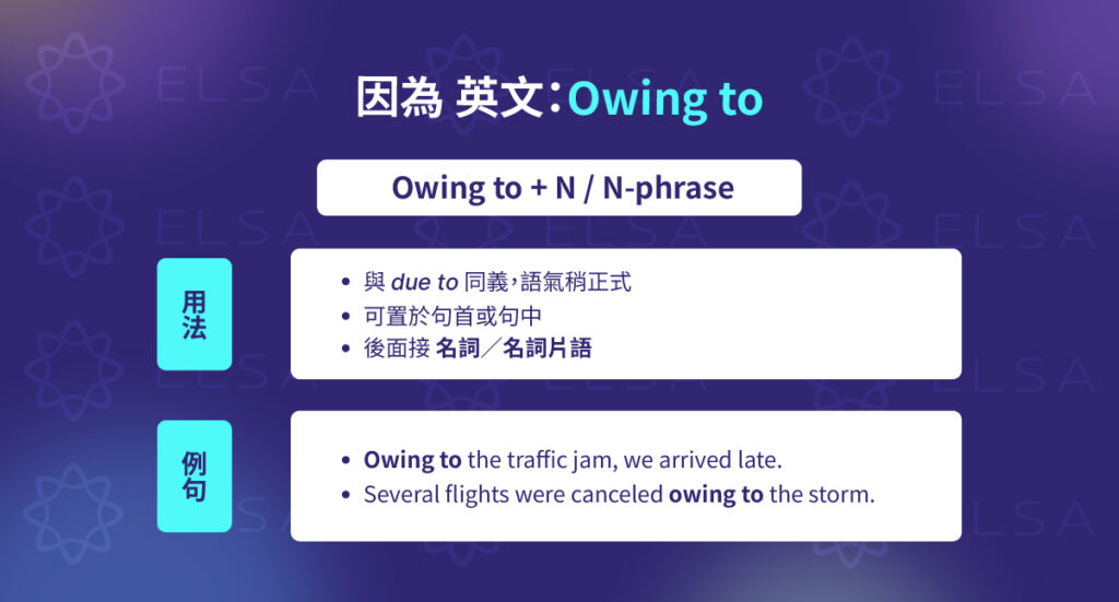 因為 英文: Owing to