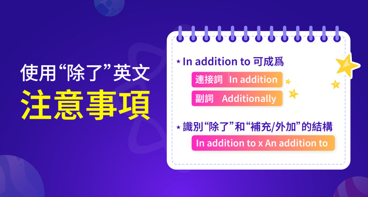 除了 英文（In addition to）：定義、用法、結構與同義詞