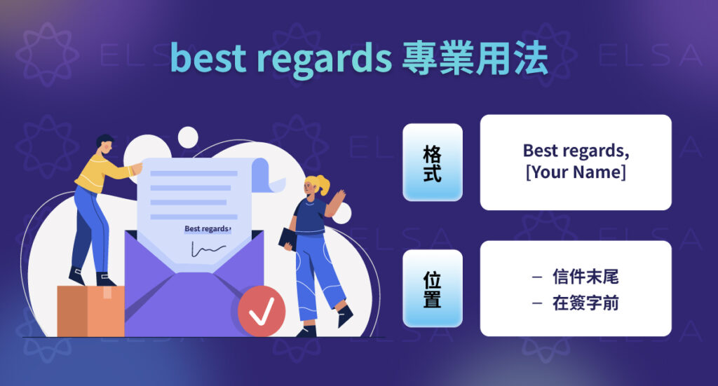 best regards 簽名檔通常放在郵件結尾,並使用於大多數正式或商務場合。