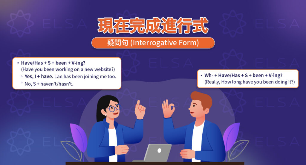 使用現在完成進行式的問答公式。