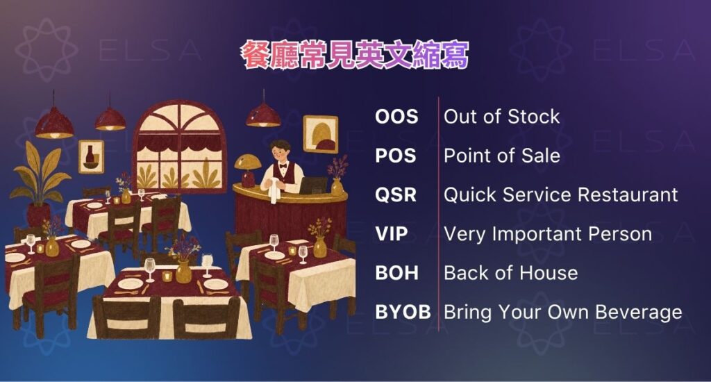 常見餐廳英文縮寫與專業用語